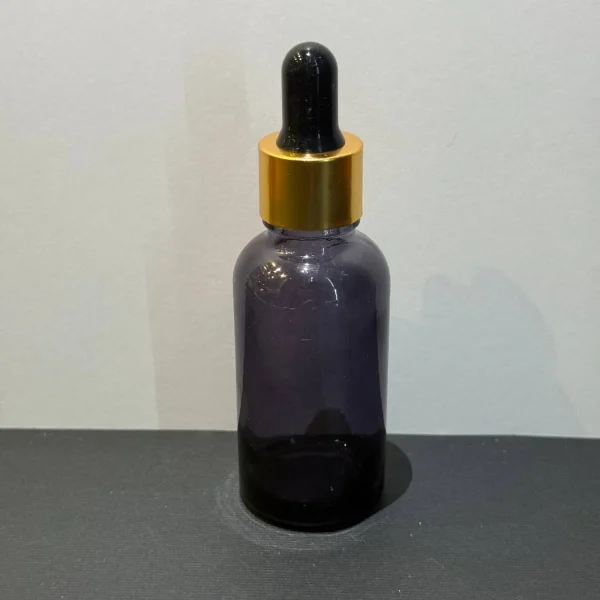 شيشه ۳۰ ميل دودی با قطره چکان طلایی از پلاتیک