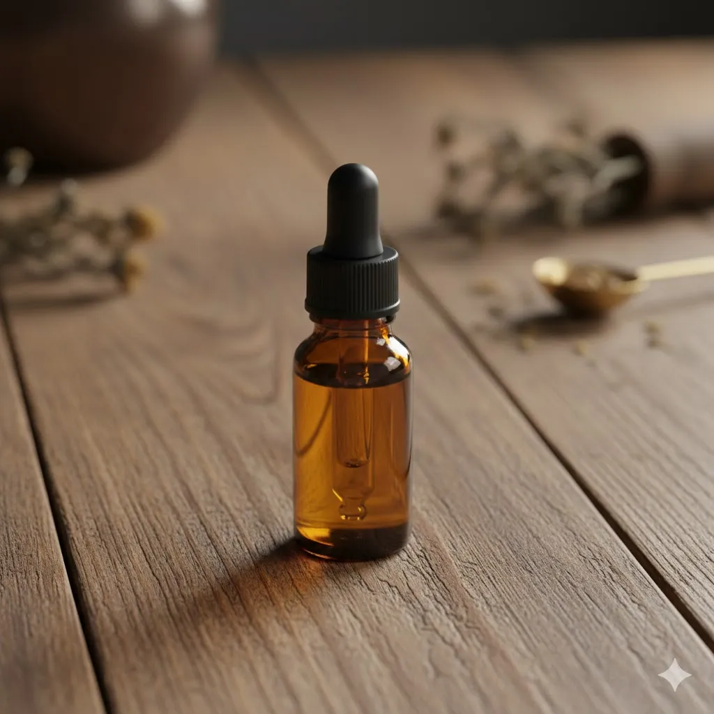 عکس کلوزآپ از ویال قطره‌چکان شیشه‌ای ۳۰ میلی‌لیتری مناسب سرم آرایشی