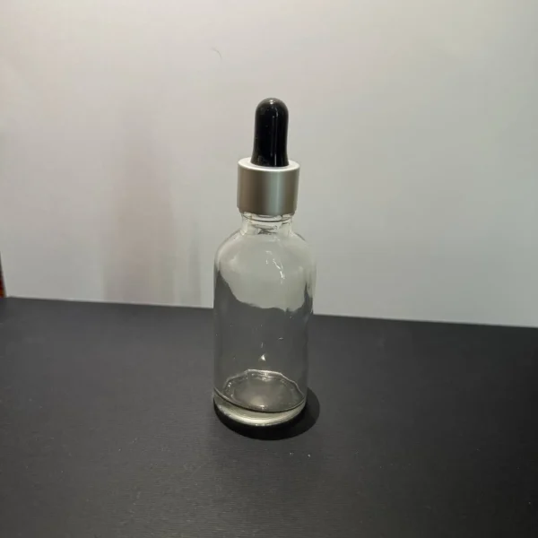 شيشه شفاف 30 میل با قطره چكان نقره ای پلاتیک