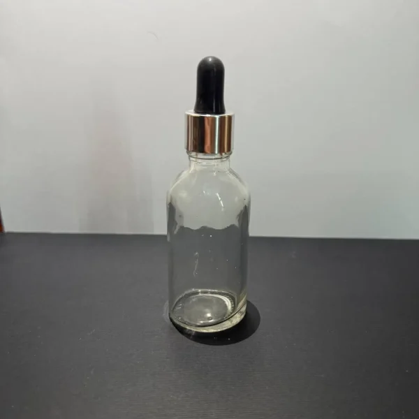 شيشه شفاف 30 میل با قطره چكان کروم برای اسانس